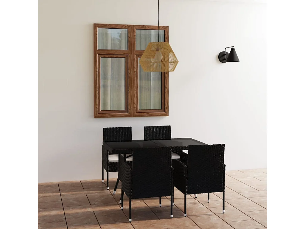 Ensemble à manger de jardin 5 pcs Résine tressée Noir