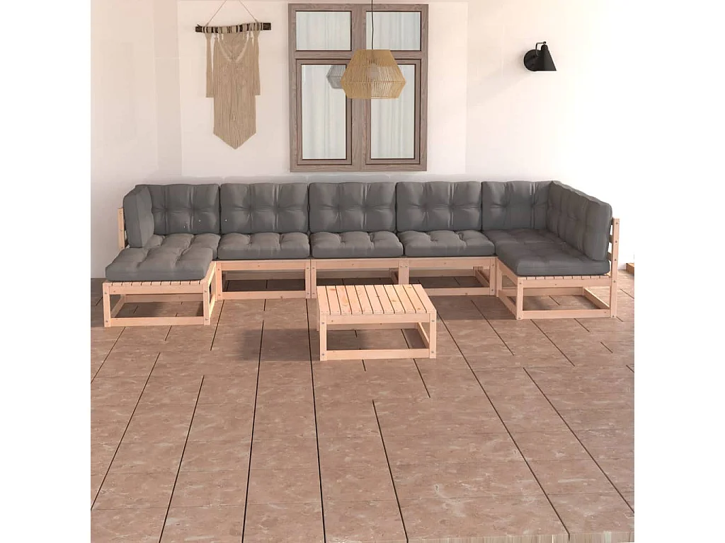 8-delige Loungeset met kussens massief grenenhout