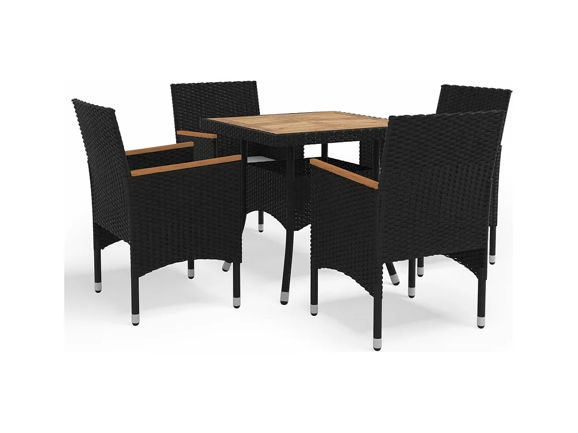 Set Mobili da Pranzo per Giardino 5 pz Nero Polyrattan e Acacia