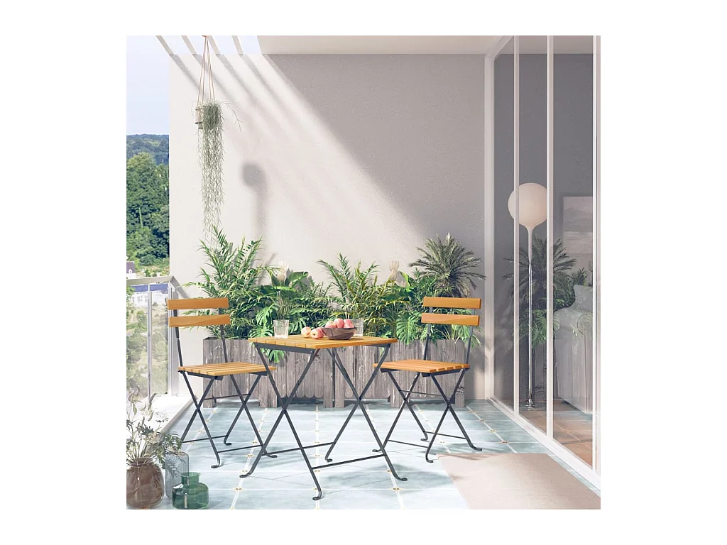 Mobilier de bistro pliable 3 pcs Bois d'acacia solide