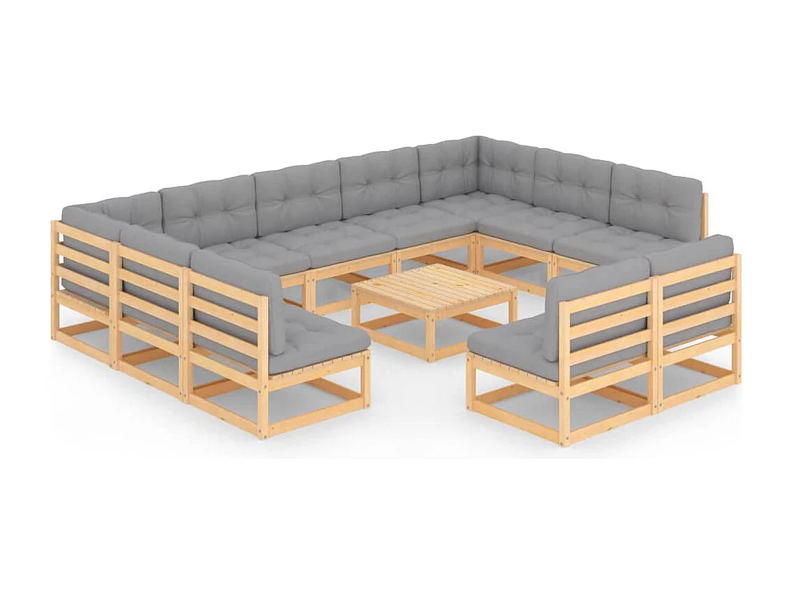 Salon de jardin 12 pcs avec coussins Bois de pin massif