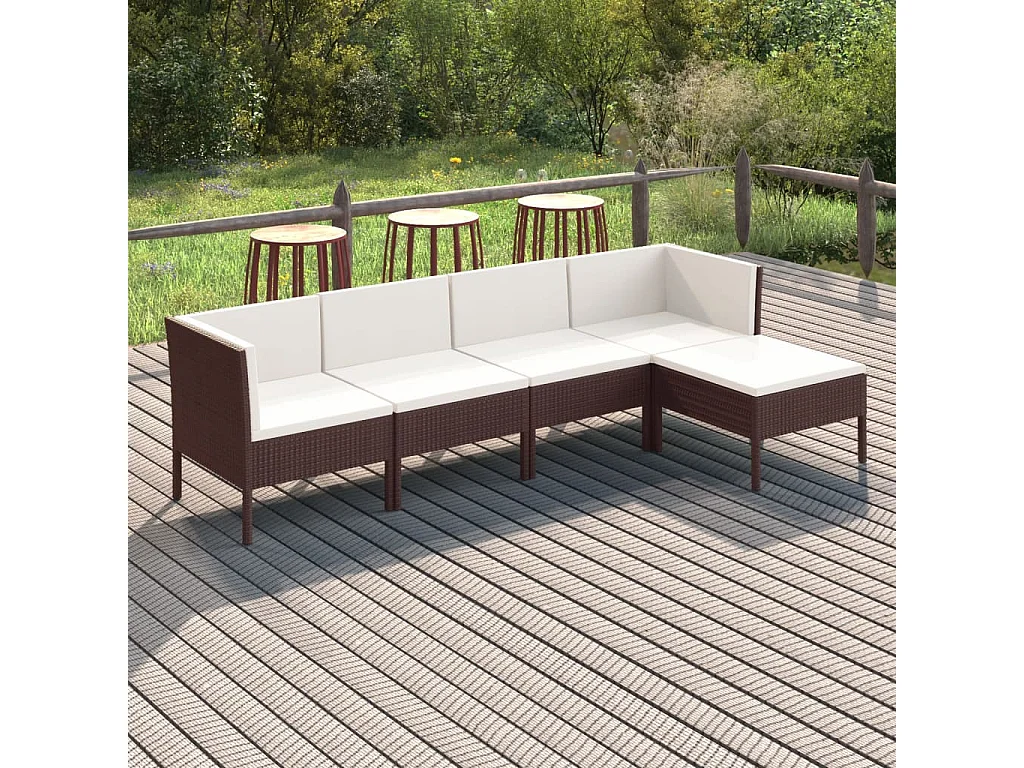 5-delige Loungeset met kussens poly rattan bruin