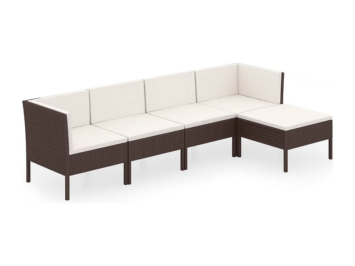 5-delige Loungeset met kussens poly rattan bruin