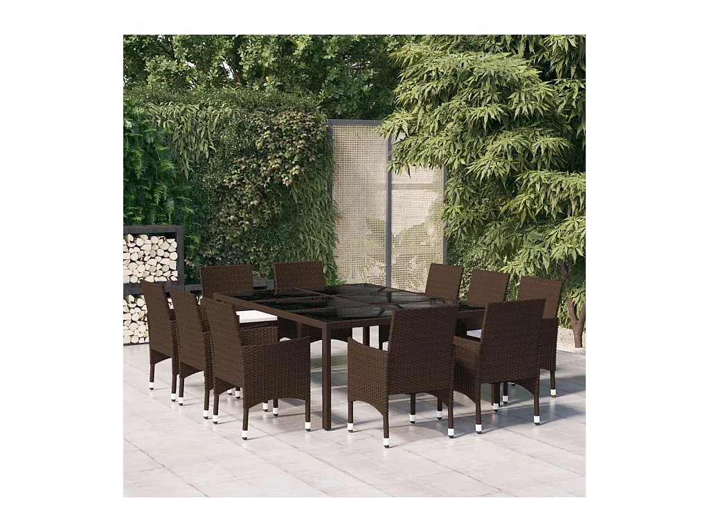 Ensemble à Manger de jardin 11pcs poly rotin bois solide brun