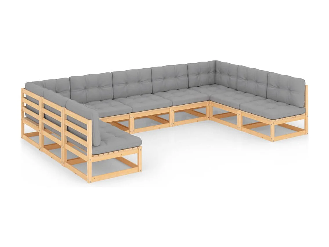 Salon de jardin 9 pcs avec coussins Bois de pin massif