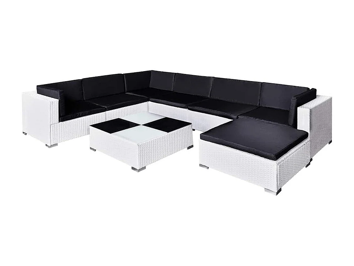 Set Divani da Giardino 8 pz con Cuscini in Polyrattan Bianco