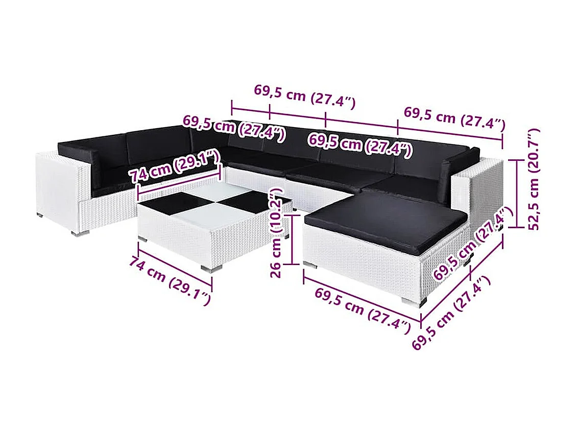Set Divani da Giardino 8 pz con Cuscini in Polyrattan Bianco