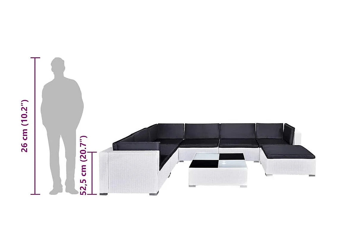 Set Divani da Giardino 8 pz con Cuscini in Polyrattan Bianco