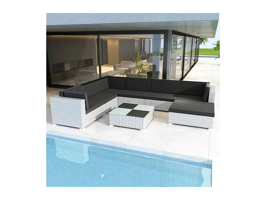 Set Divani da Giardino 8 pz con Cuscini in Polyrattan Bianco