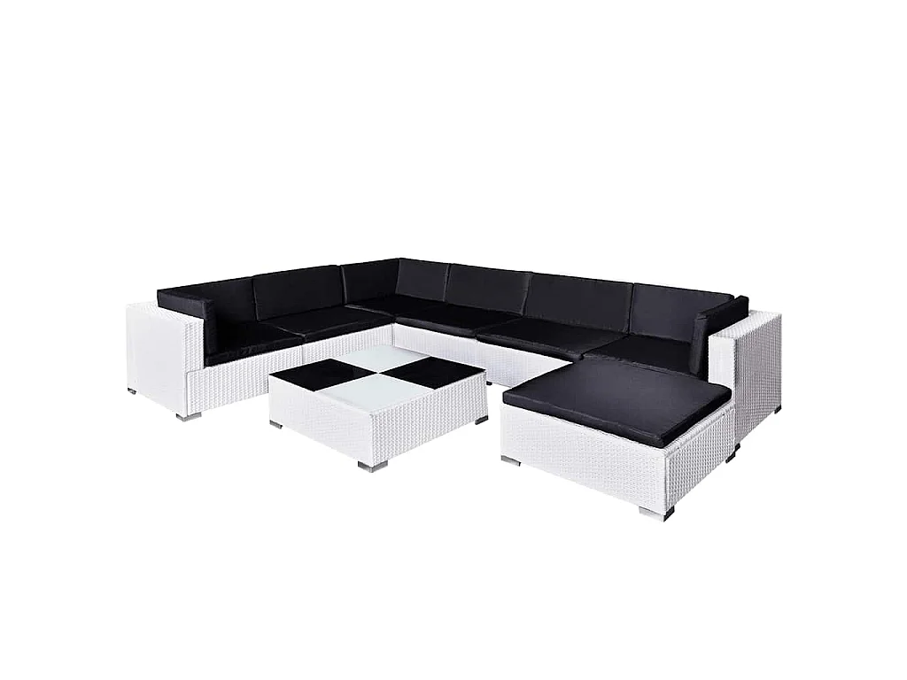 8-tlg. Garten-Lounge-Set mit Auflagen Poly Rattan Weiß