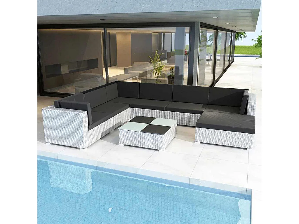 8-tlg. Garten-Lounge-Set mit Auflagen Poly Rattan Weiß