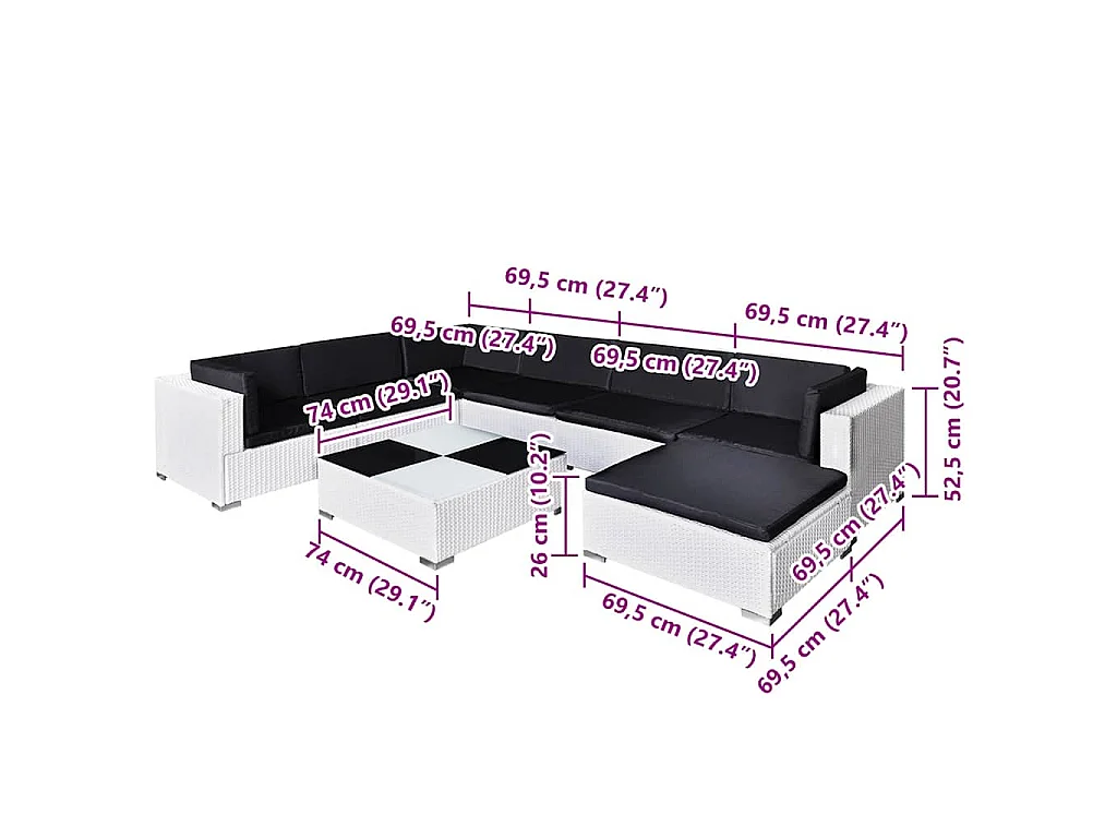 8-tlg. Garten-Lounge-Set mit Auflagen Poly Rattan Weiß