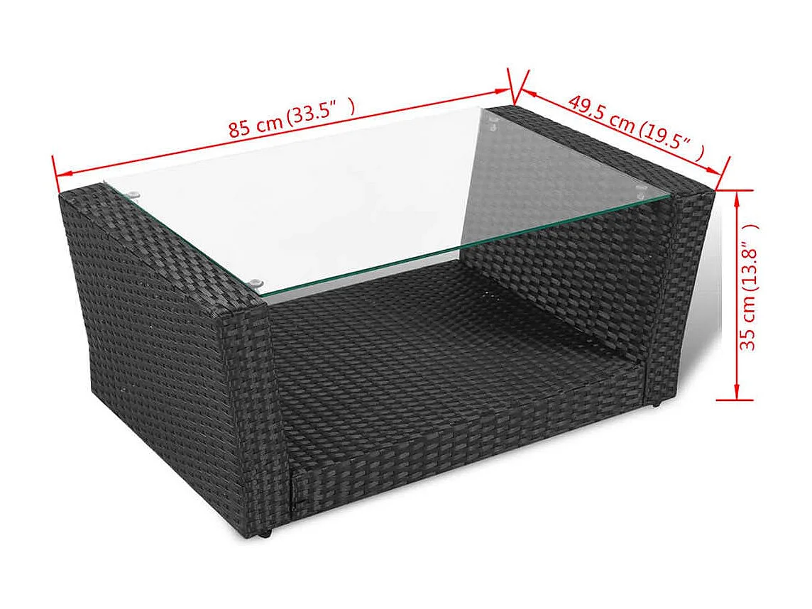 4-tlg. Garten-Lounge-Set mit Kissen Poly Rattan Schwarz