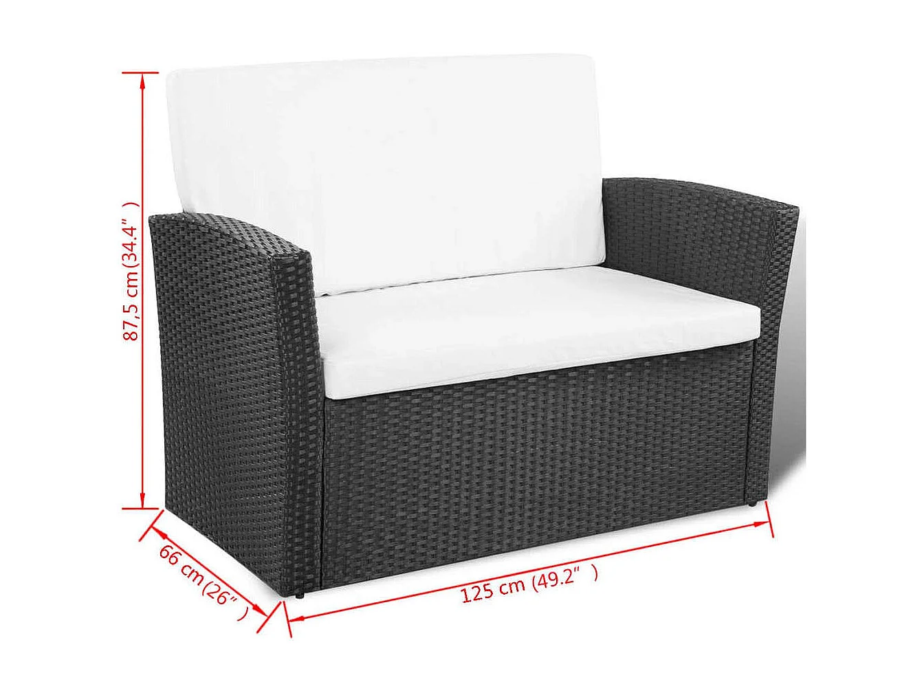 Salon de jardin 4 pcs avec coussins Résine tressée Noir