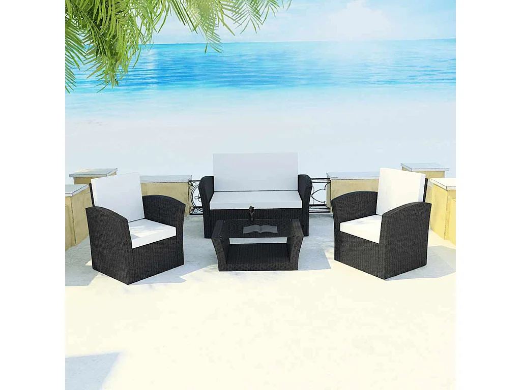 Set Divani da Giardino 4 pz con Cuscini in Polyrattan Nero