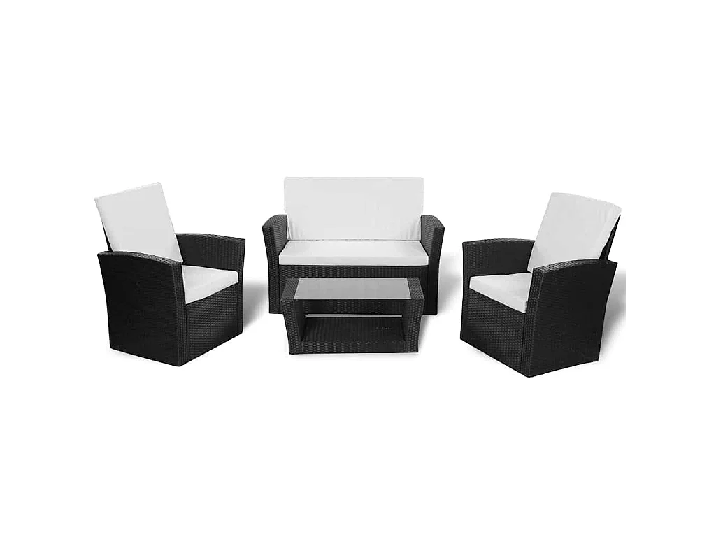 Set Divani da Giardino 4 pz con Cuscini in Polyrattan Nero