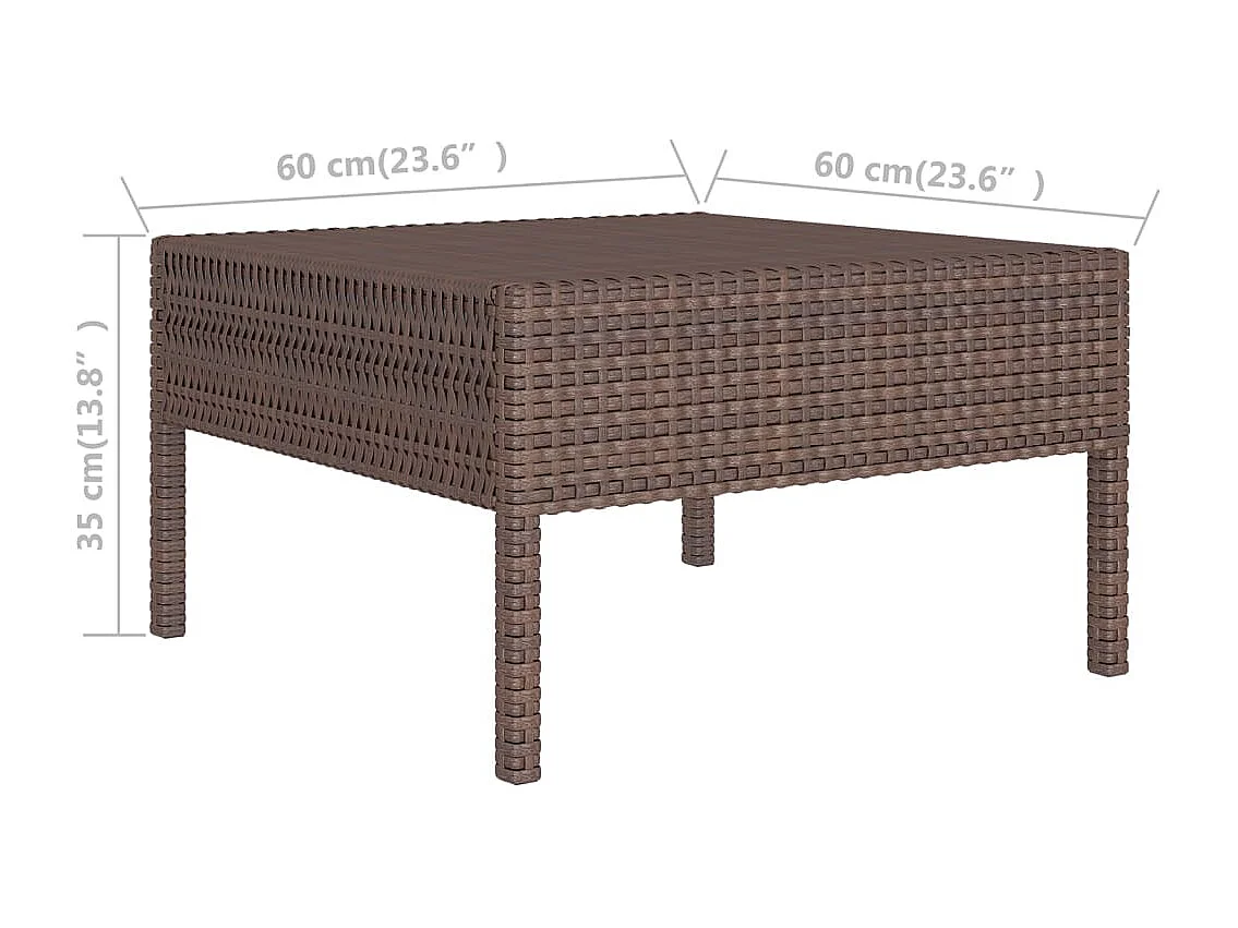 12 pcs conjunto lounge jardim c/ almofadões vime PE castanho