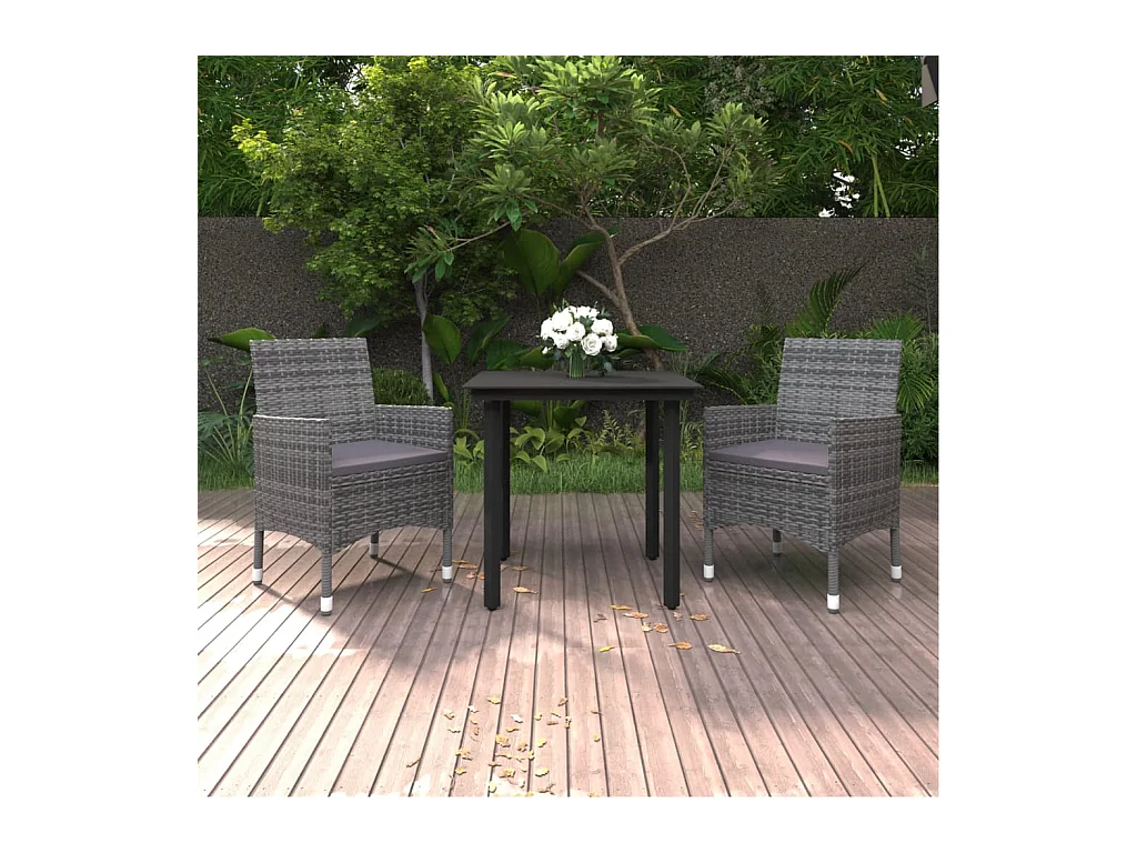 Ensemble à manger de jardin coussins 3 pcs Résine tressée Verre
