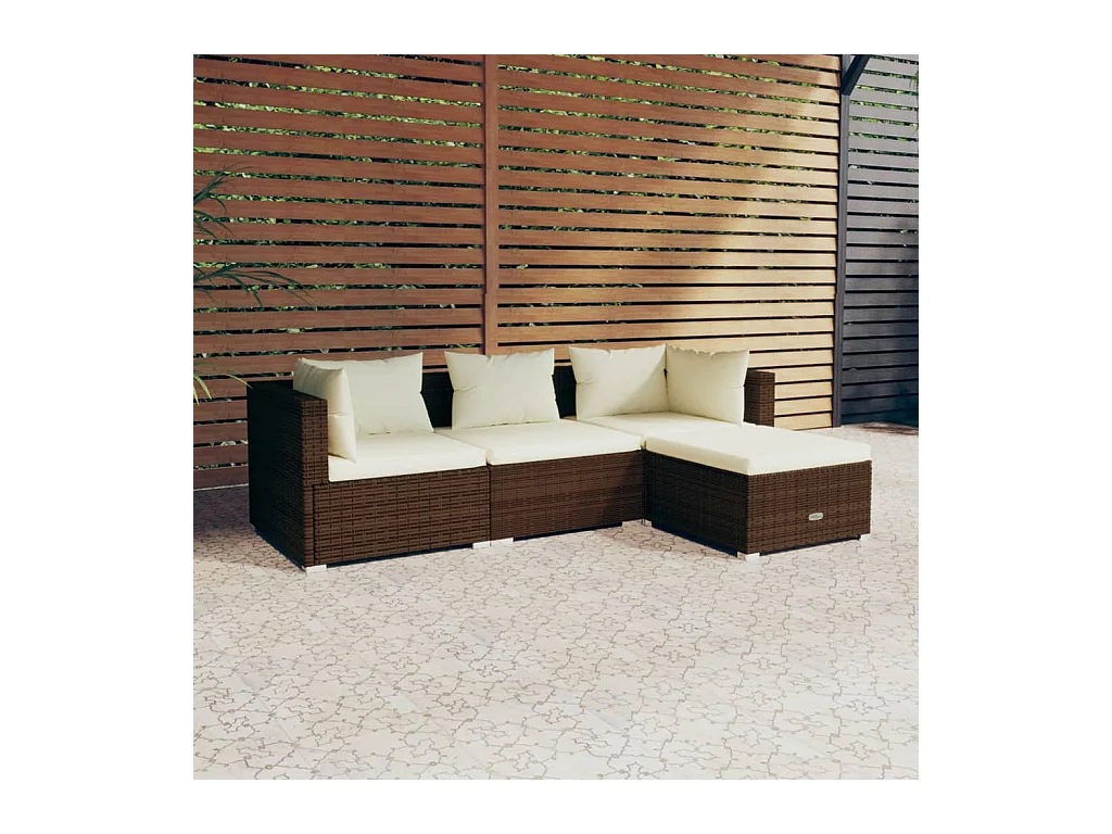 4-delige Loungeset met kussens poly rattan bruin