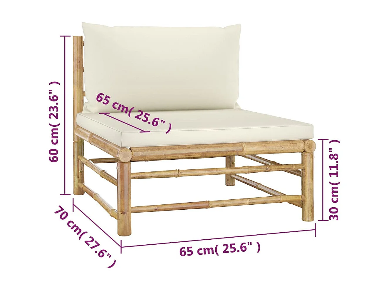 4-tlg. Garten-Lounge-Set mit Cremeweißen Kissen Bambus