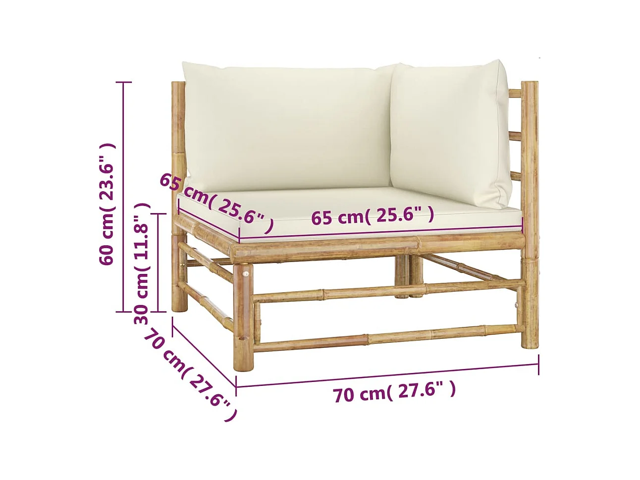 4-tlg. Garten-Lounge-Set mit Cremeweißen Kissen Bambus