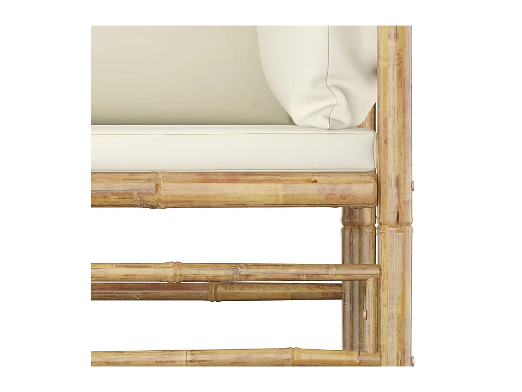 4-tlg. Garten-Lounge-Set mit Cremeweißen Kissen Bambus