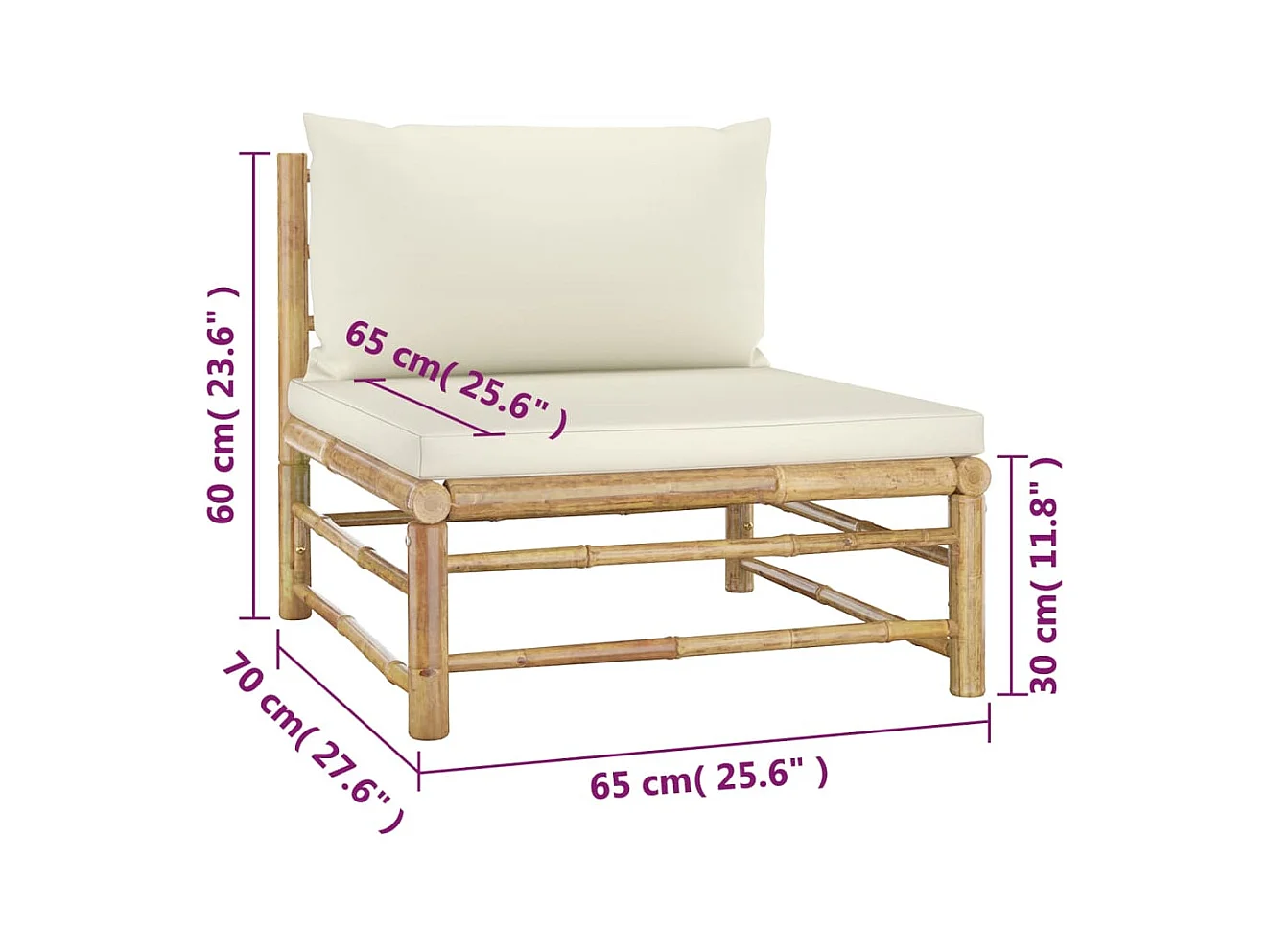 4-tlg. Garten-Lounge-Set mit Cremeweißen Kissen Bambus