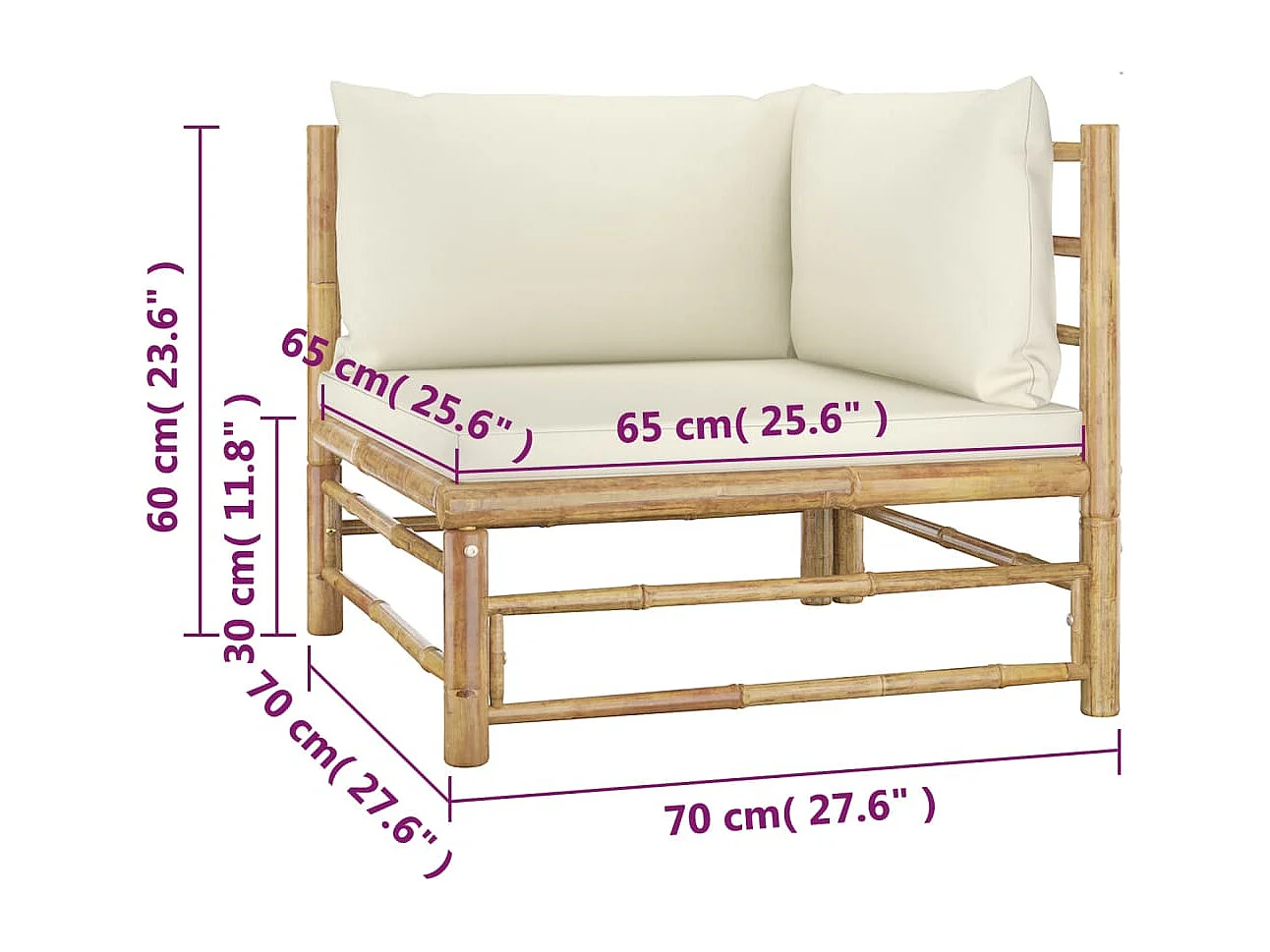 4-delige Loungeset met crèmewitte kussens bamboe