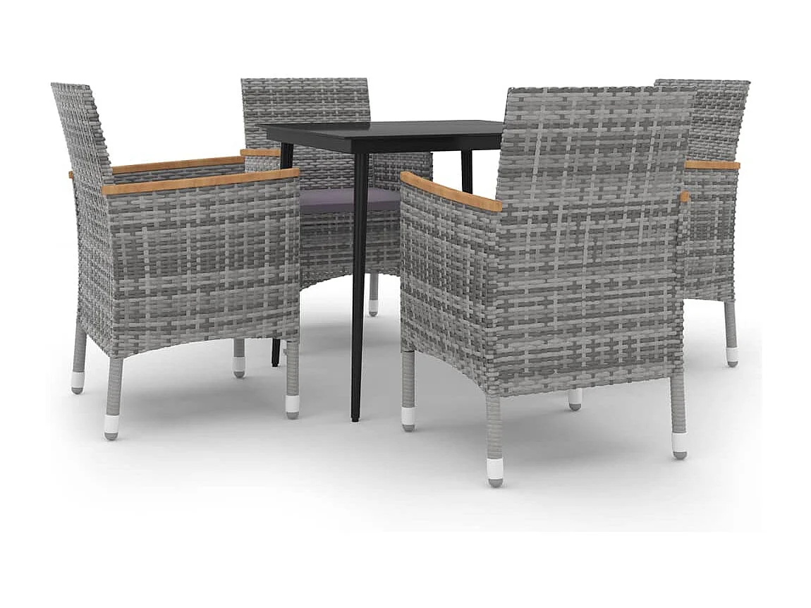 5-tlg. Garten-Essgruppe mit Auflagen Poly Rattan und Glas