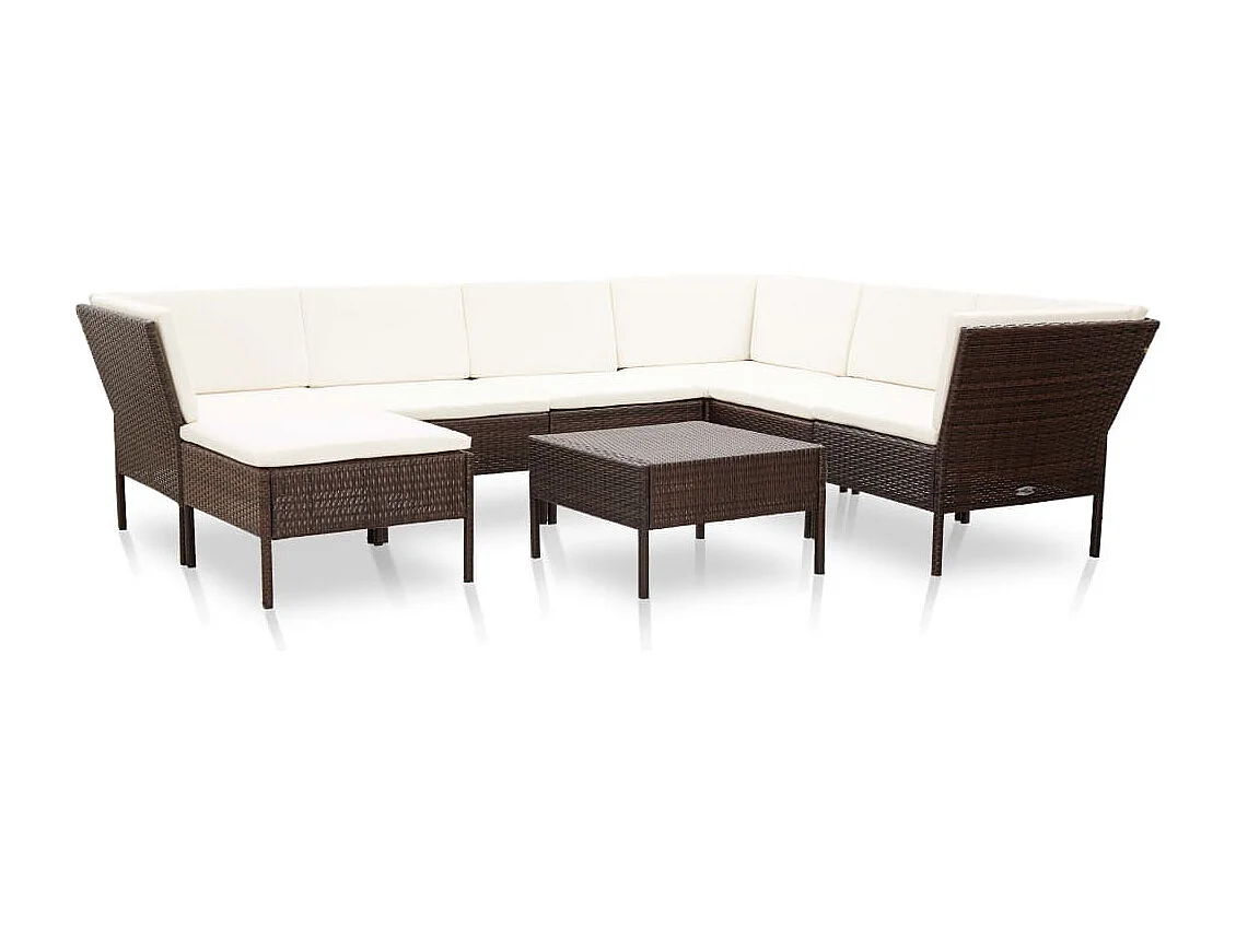 8-tlg. Garten-Lounge-Set mit Auflagen Poly Rattan Braun