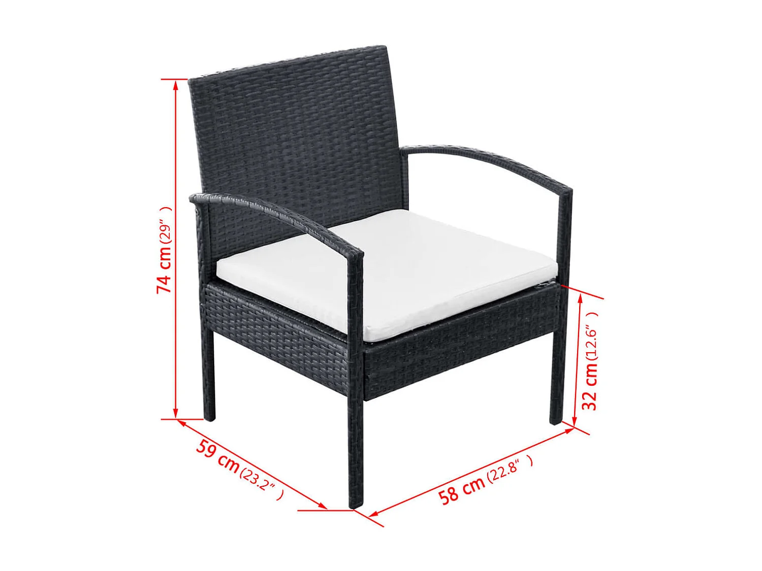 Salon de jardin 4 pcs avec coussins Résine tressée Noir