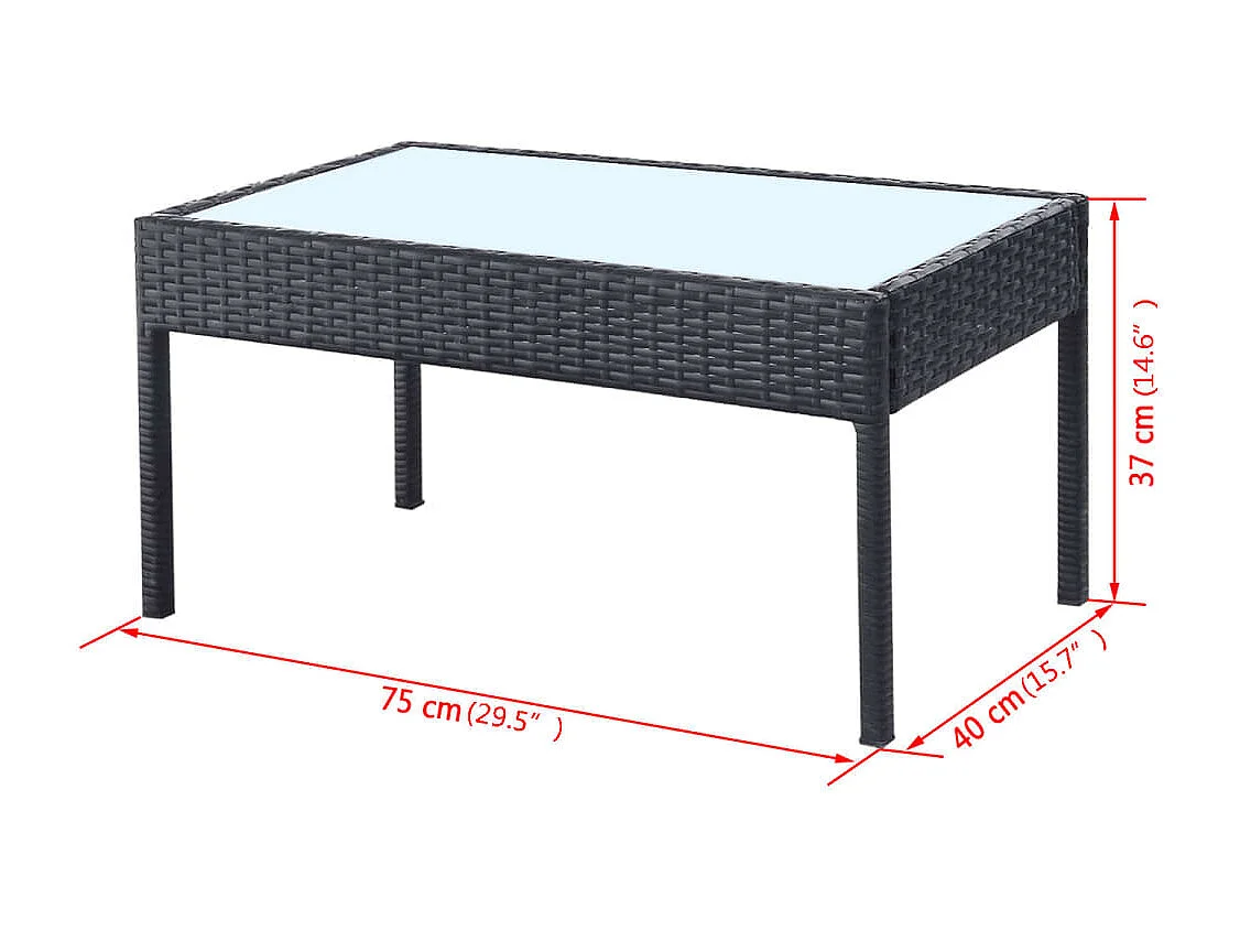 Salon de jardin 4 pcs avec coussins Résine tressée Noir