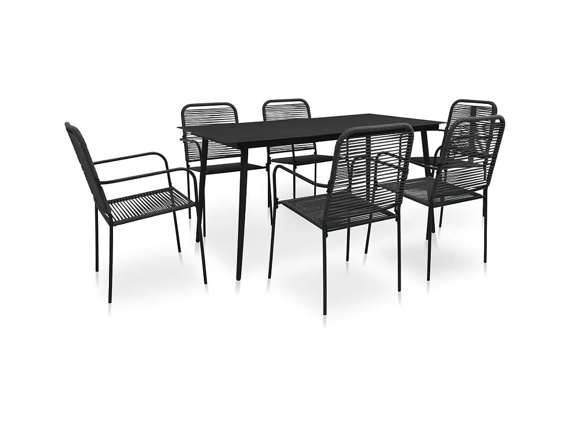 Ensemble à manger de jardin 7 pcs Corde en coton et acier Noir