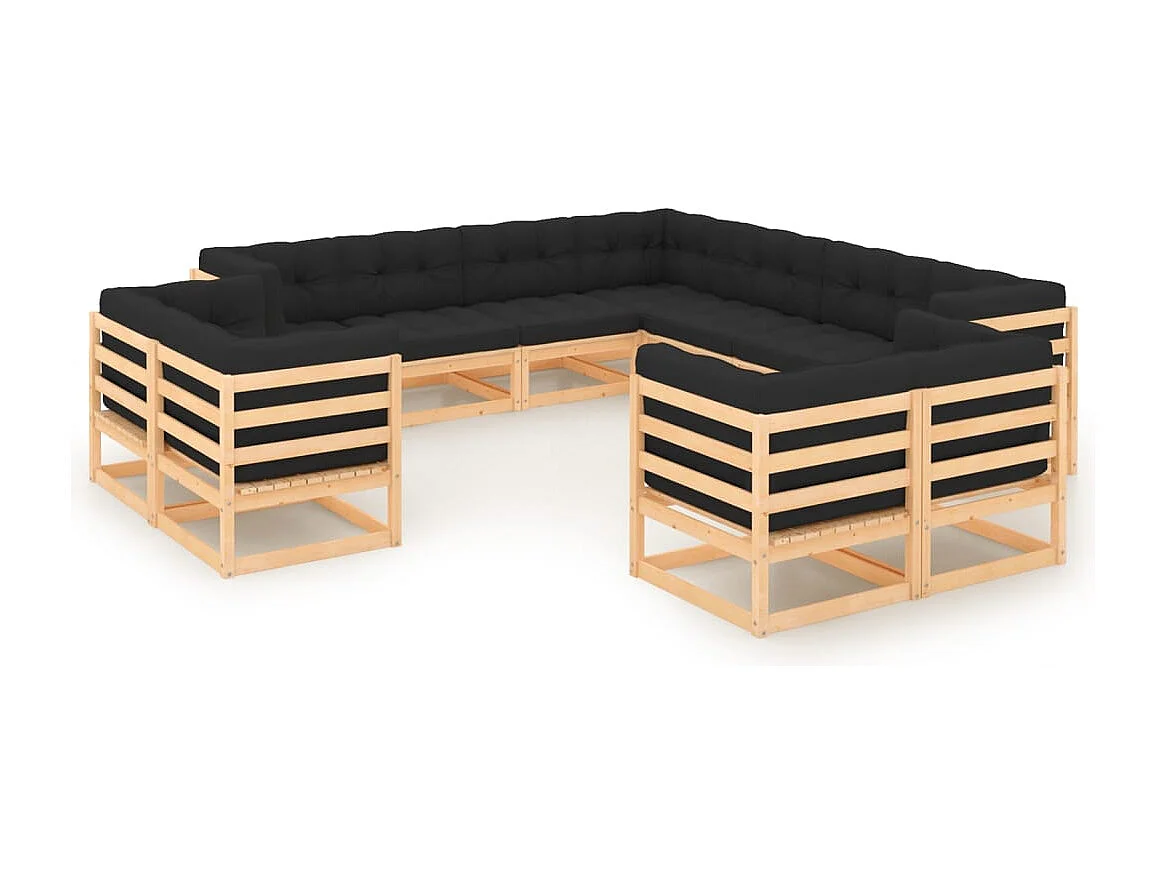 11 pcs conj. lounge jardim c/ almofadões antracite pinho maciço