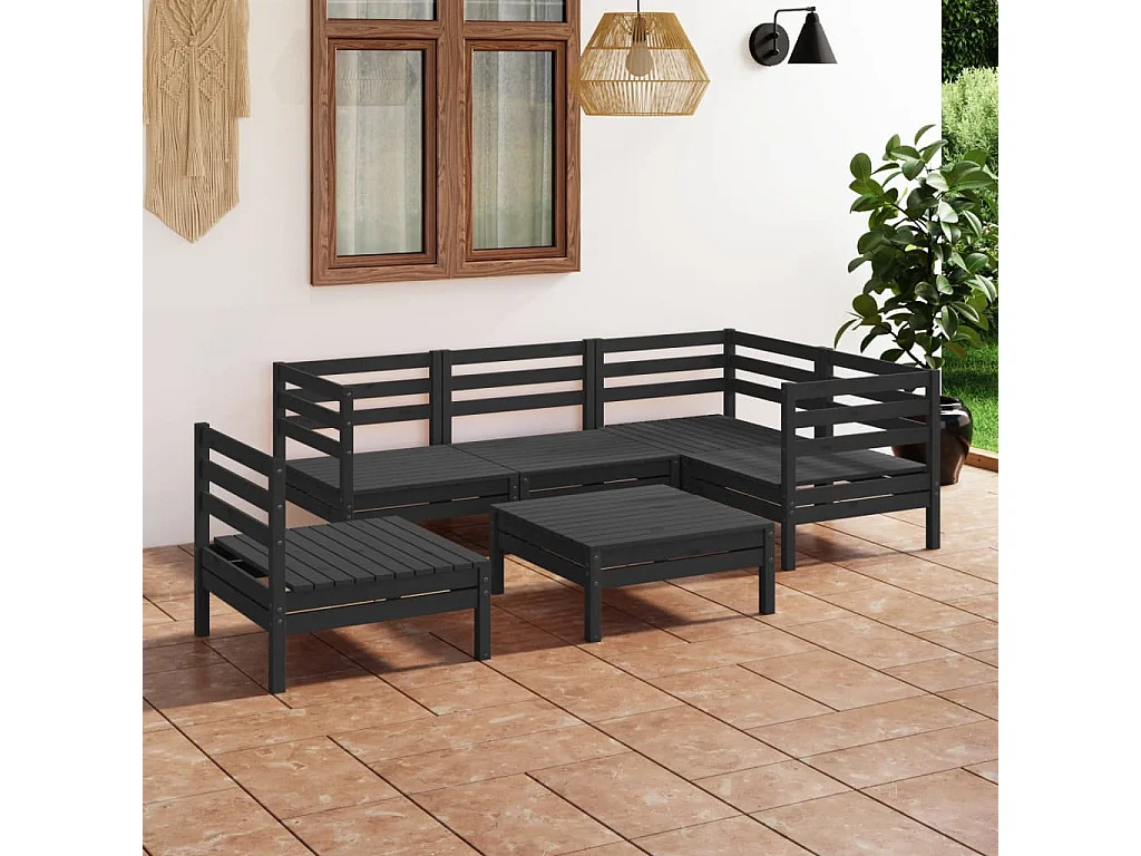 Salon de jardin 6 pcs Bois de pin massif Noir