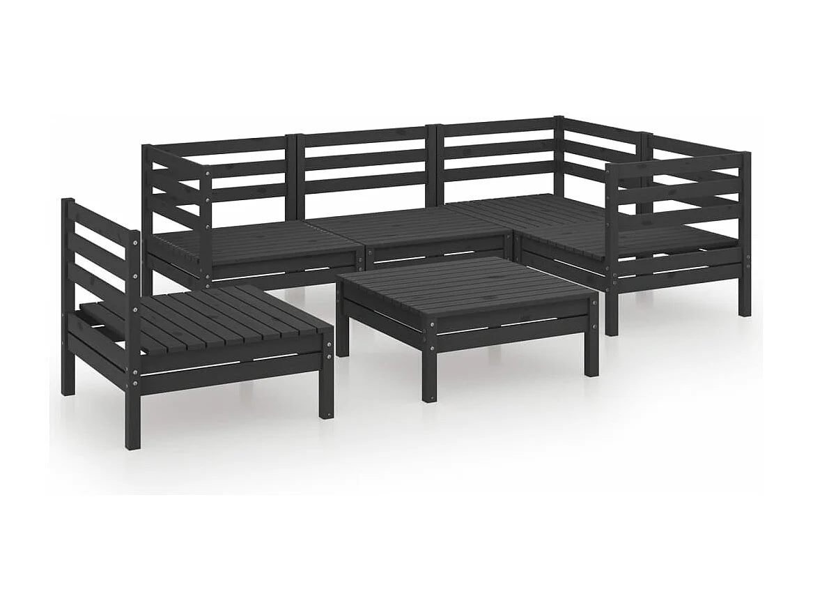 Salon de jardin 6 pcs Bois de pin massif Noir