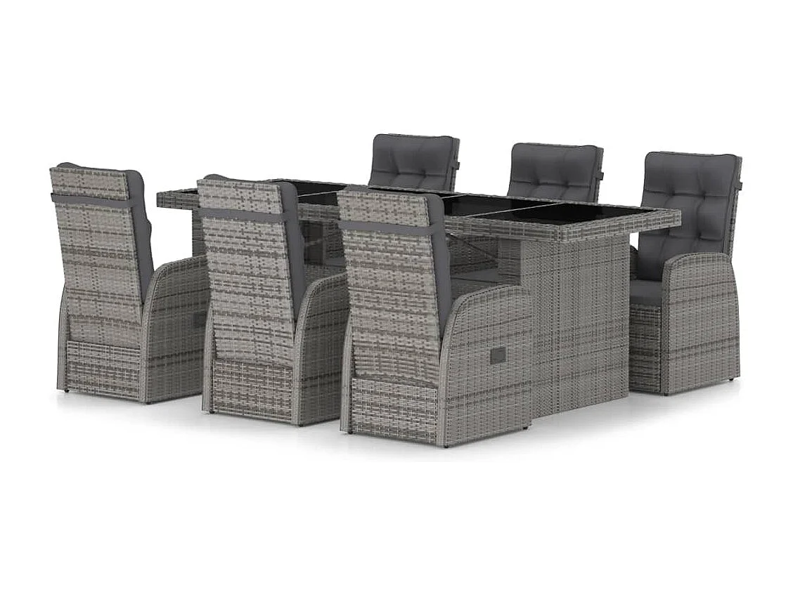 Salon de jardin 7 pcs avec coussins Résine tressée Gris