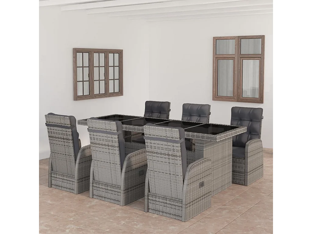 7-tlg. Garten-Essgruppe mit Kissen Poly Rattan Grau