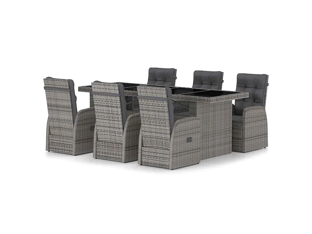 7-delige Tuinset met kussens poly rattan grijs