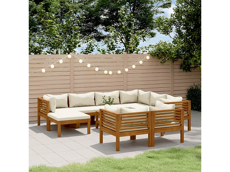 10-tlg. Garten-Lounge-Set mit Creme Kissen Massivholz Akazie