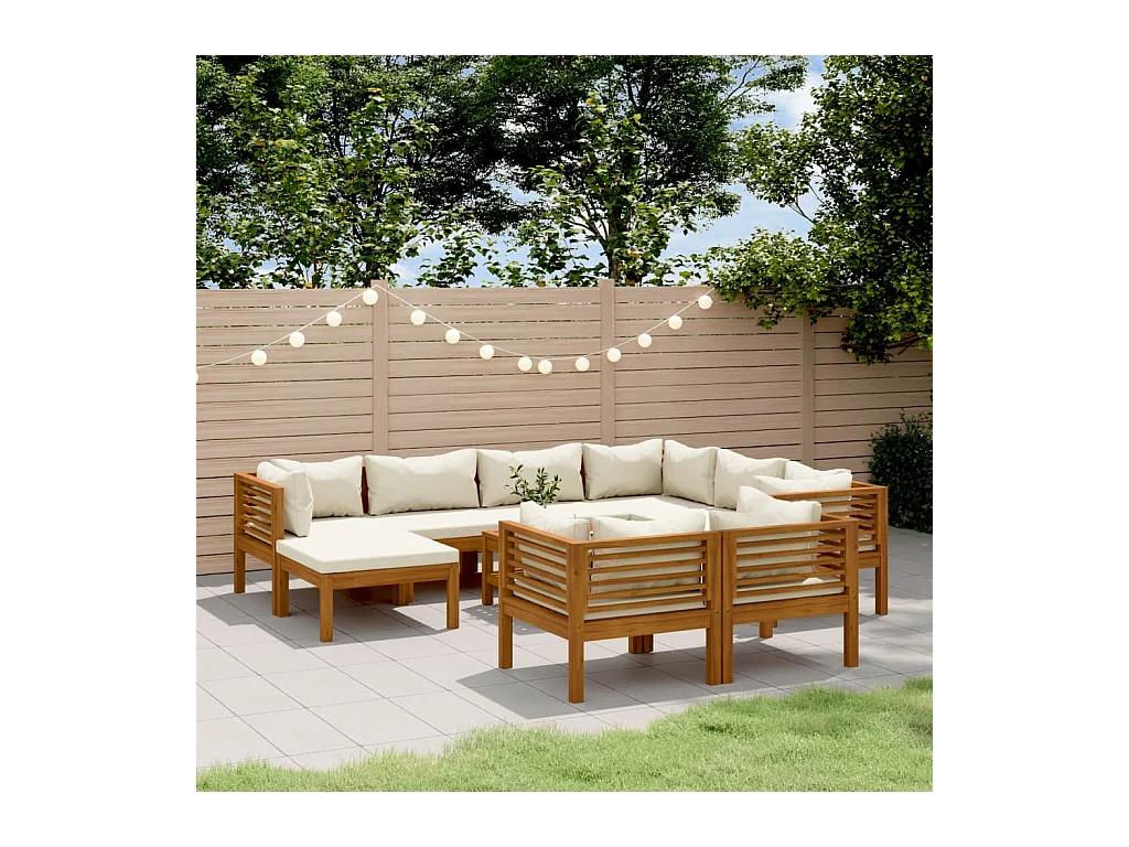 Salon de jardin 10 pcs avec coussin crème Bois d'acacia solide