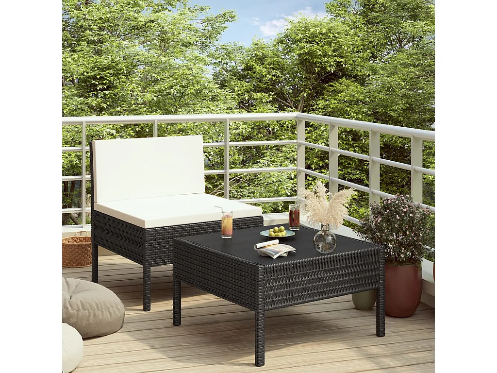 2-tlg. Garten-Lounge-Set mit Auflagen Poly Rattan Schwarz
