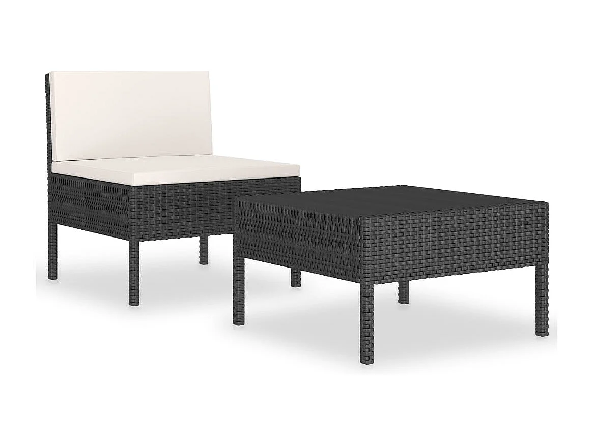 2-tlg. Garten-Lounge-Set mit Auflagen Poly Rattan Schwarz