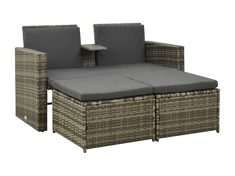 3-delige Loungeset met kussens poly rattan grijs