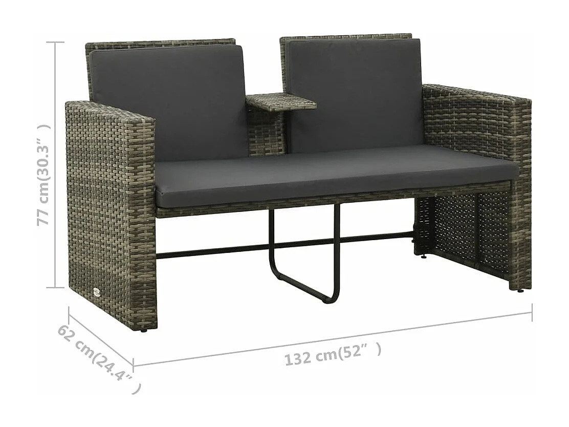 Salon de jardin 3 pcs avec coussins Résine tressée Gris