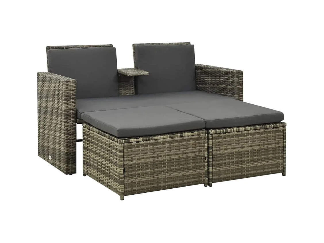 Salon de jardin 3 pcs avec coussins Résine tressée Gris