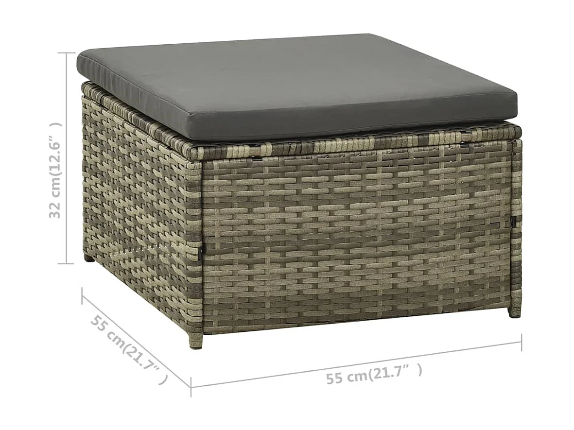 Salon de jardin 3 pcs avec coussins Résine tressée Gris