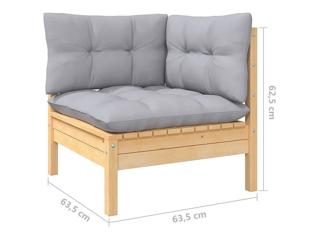 Set Divani da Giardino 6 pz con Cuscini Grigi Massello di Pino