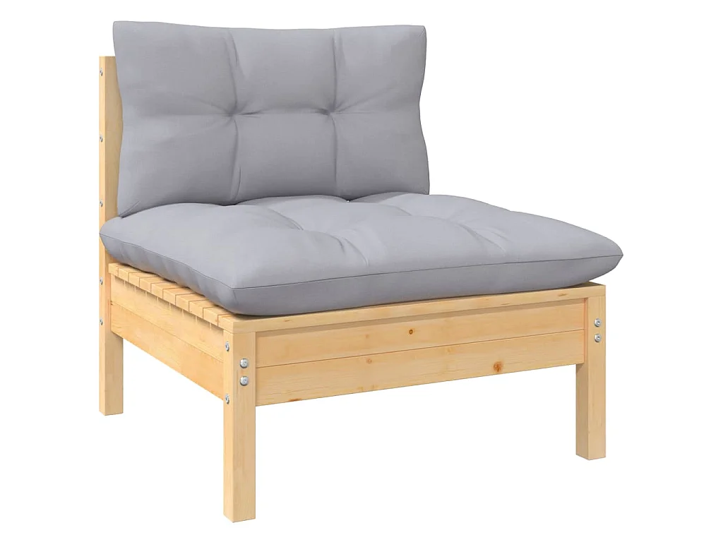 Set Divani da Giardino 6 pz con Cuscini Grigi Massello di Pino