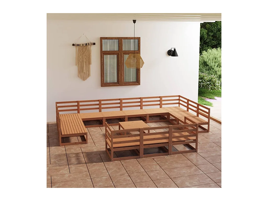 Salon de jardin 14 pcs bois de pin massif
